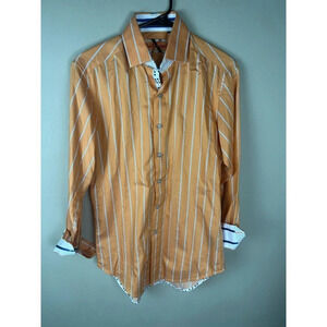 Robert Graham Orange and White Striped Button Up Shirt Men’s XS